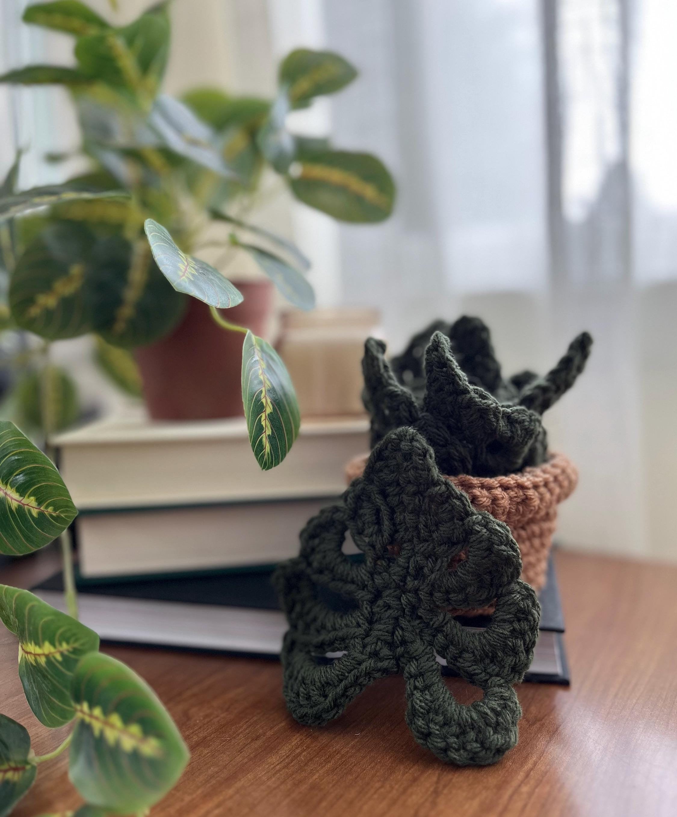 Crochet Monstera Coasters: Handmade Plant Coaster Set